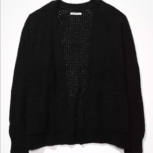 American Eagle Chenille Open Front Long Cardigan, knit black size xs/s